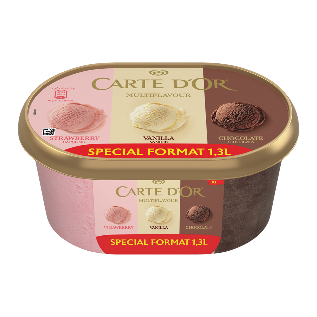 Gelado de Chocolate, Morango e Baunilha