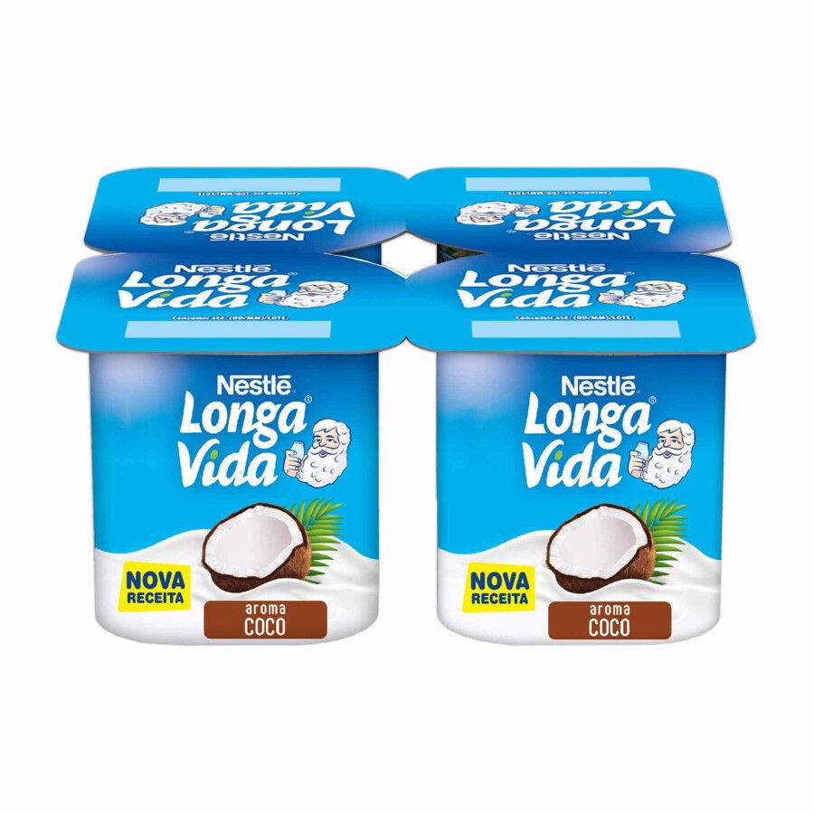 Longa Vida Iogurte com Aroma a Coco, Pack 4, 480g