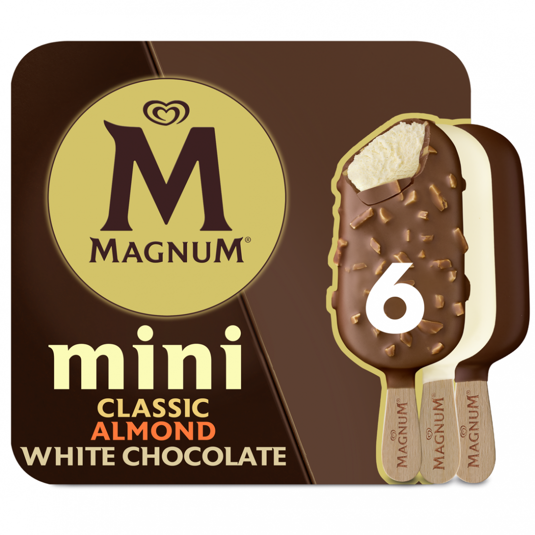Gelado Mini Chocolate Branco, Clássico, e Amêndoa