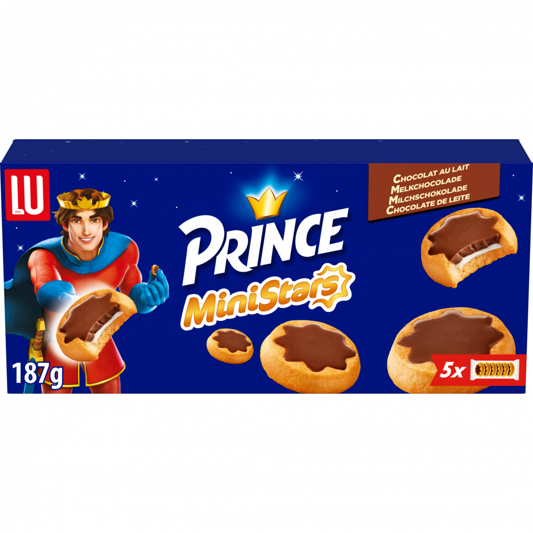 Prince Bolachas Mini Estrelas Recheadas com Chocolate de Leite, 187g