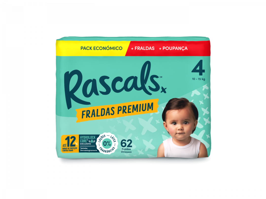 Fraldas Bebé 10-15kg T4 Big Pack Rascal & Friends | Pingo Doce