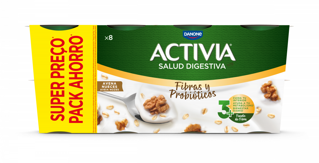 Activia Danone Iogurte Bífidus com Aveia e Noz, Pack 8 unidades, 920g
