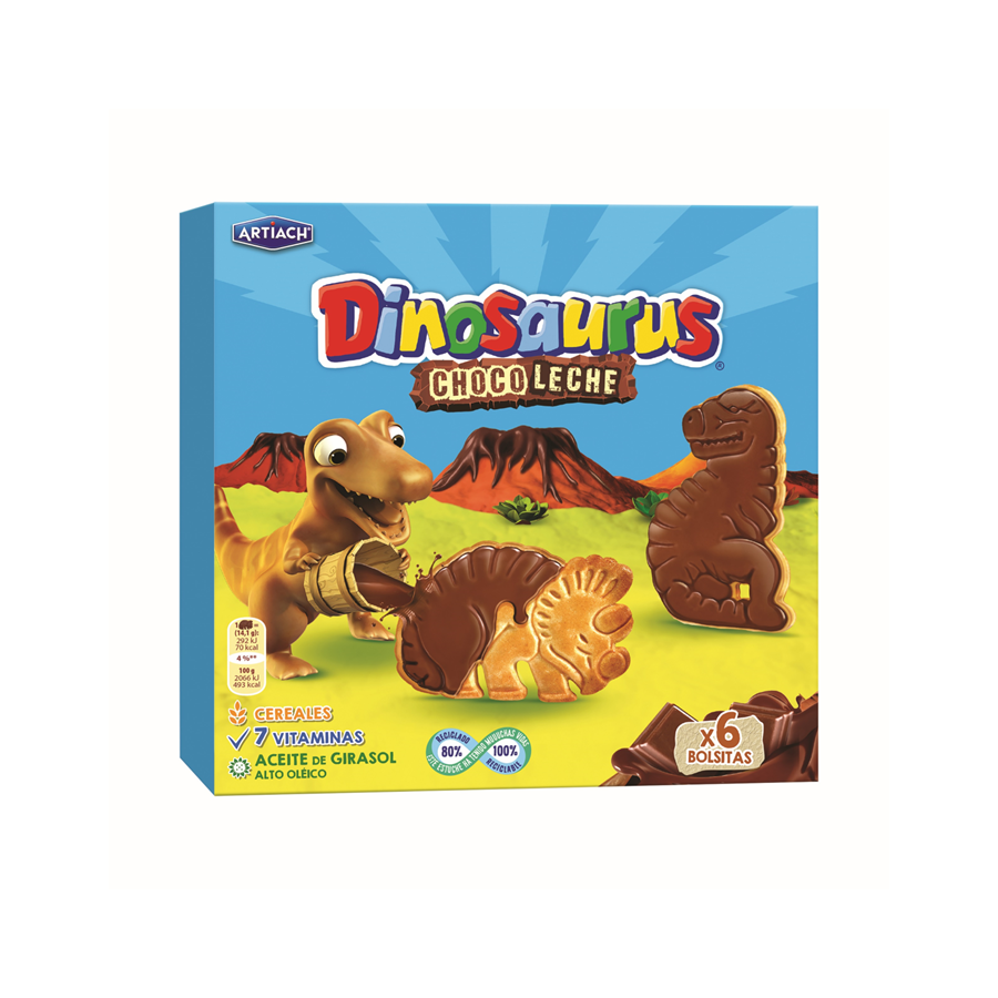 Bolachas com Cereais e Chocolate de Leite Dinosaurus Pack 6