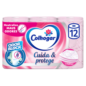 Papel Higiénico Cuida & Protege Rosa 3 Folhas 12 Rolos