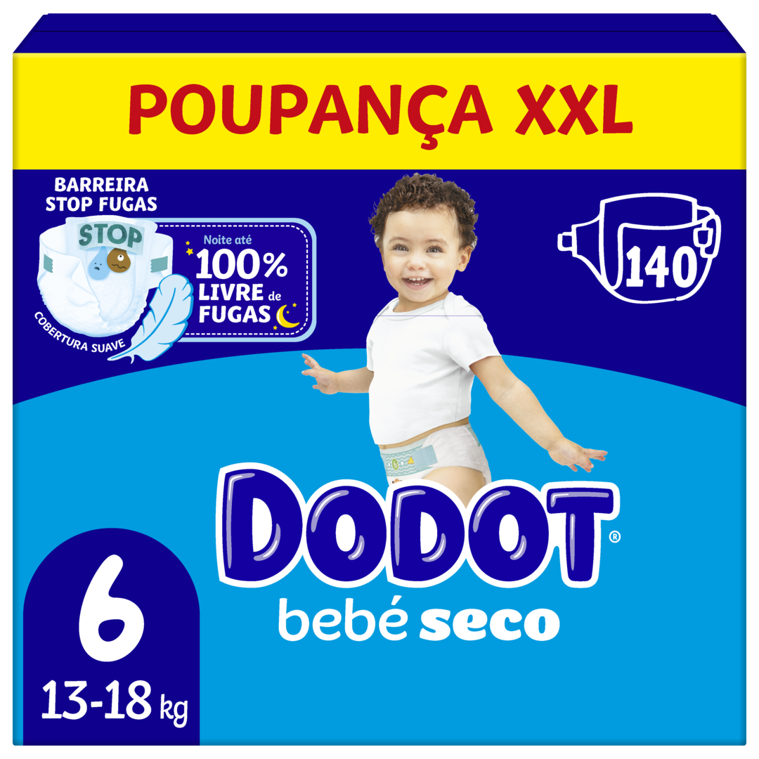 Fraldas Bebé Seco T6 13-18kg Dodot 140 un
