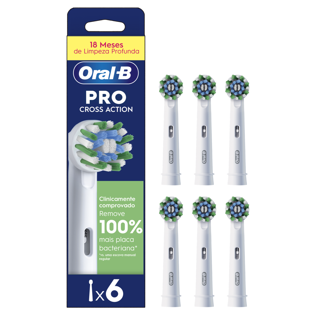 Recargas Escova de Dentes Elétrica Pro Cross Action Branca Pack 6