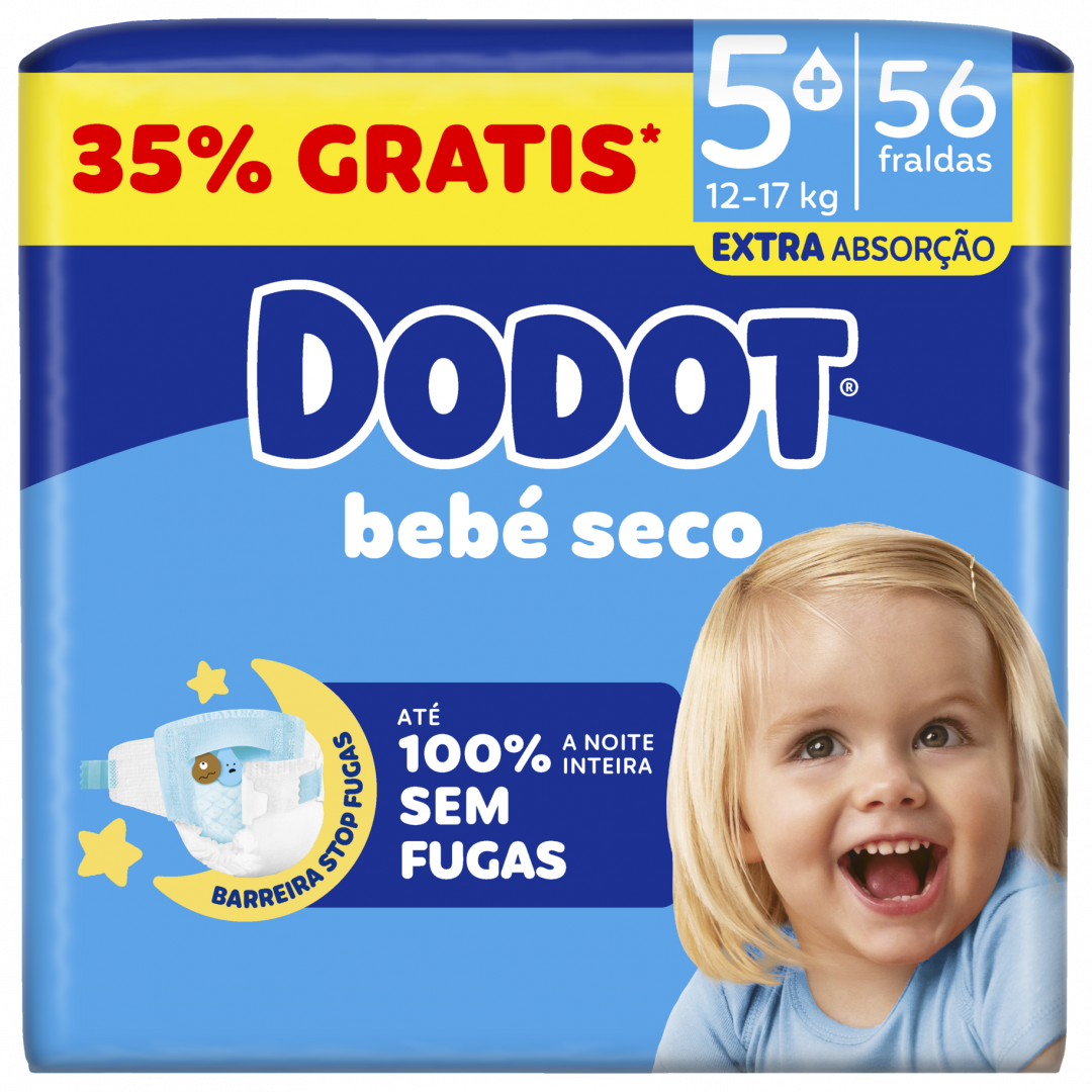 Fraldas Bebé-Seco T5 12-17kg Dodot 56 un