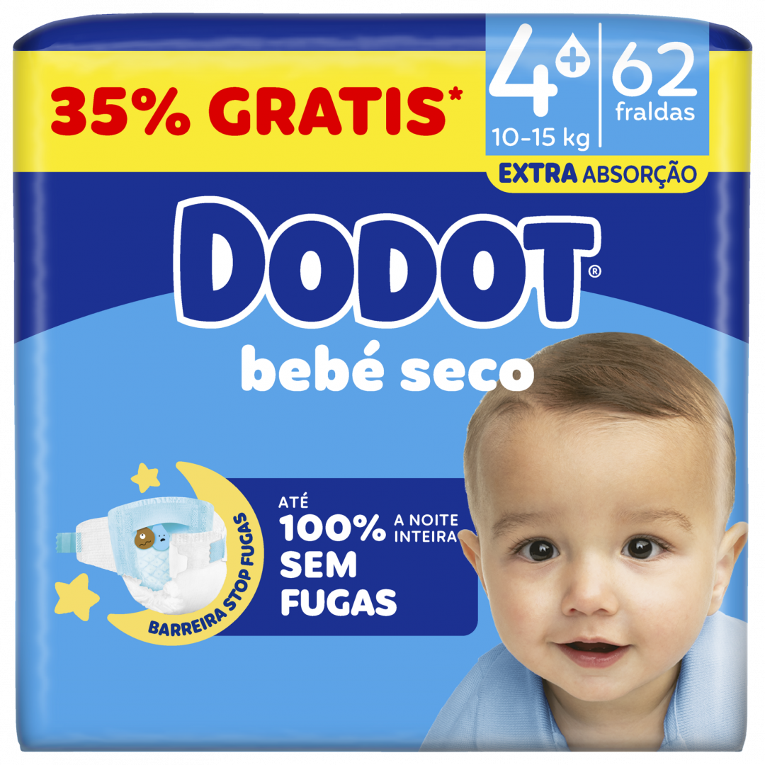 Fraldas Bebé-Seco T4 10-15kg Dodot 62 un