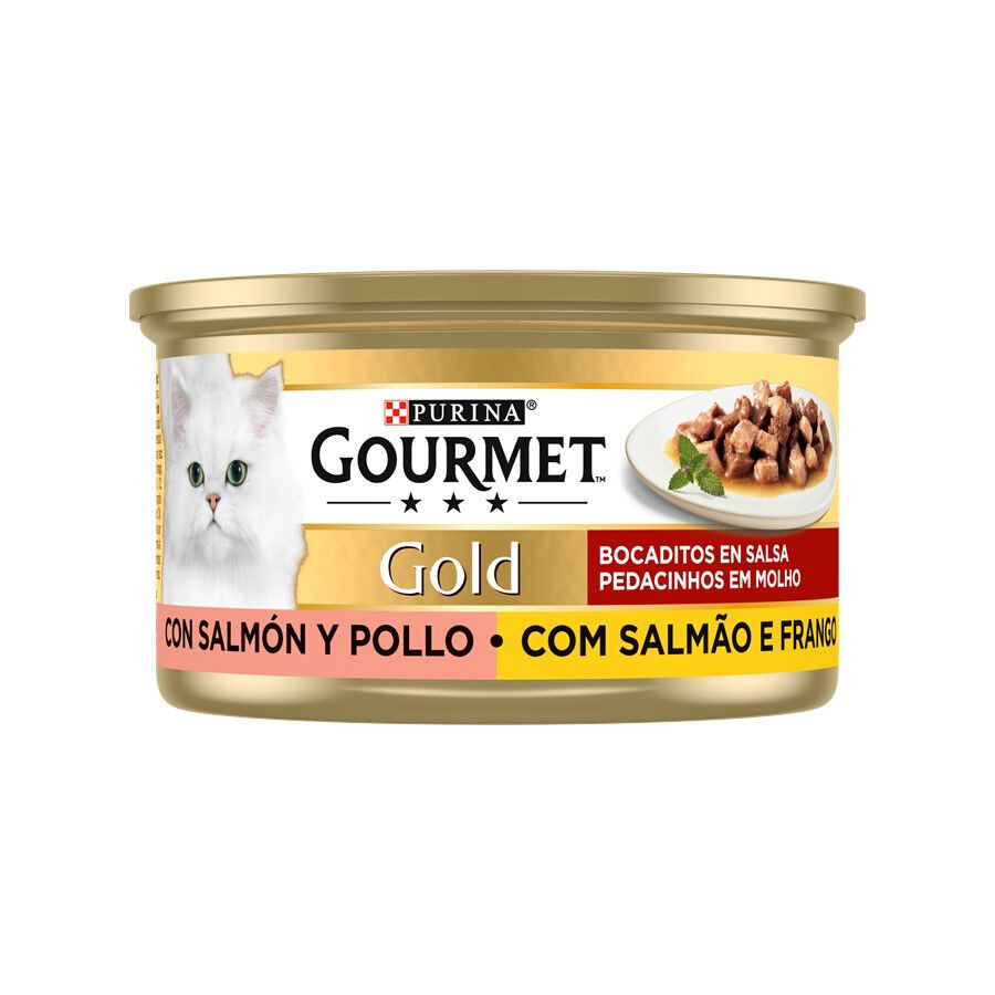 Comida Húmida para Gato Gold Pedacinhos em Molho Salmão e Frango
