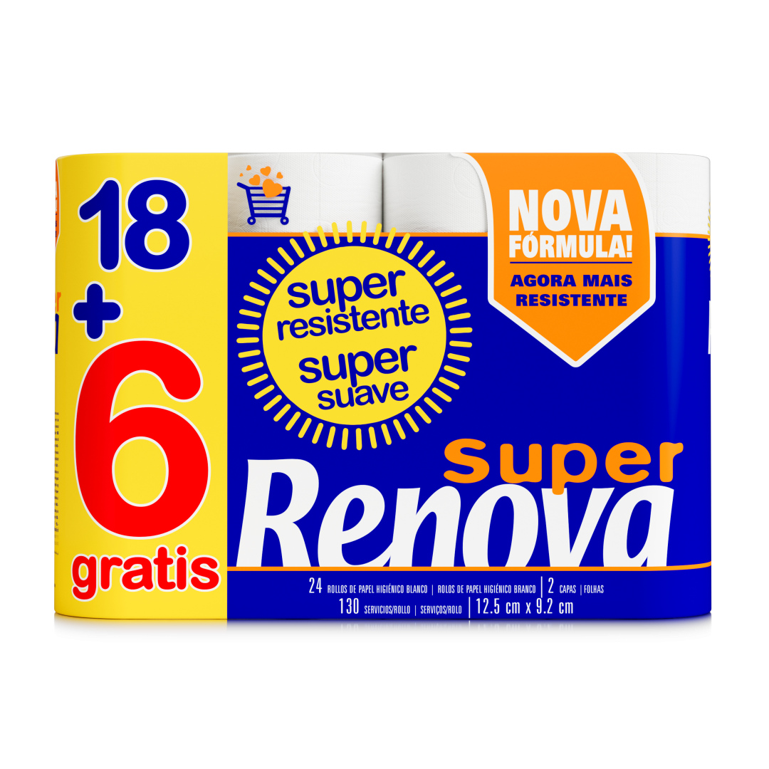 Papel Higiénico Super 2 Folhas 18+6 Rolos Renova 24 un
