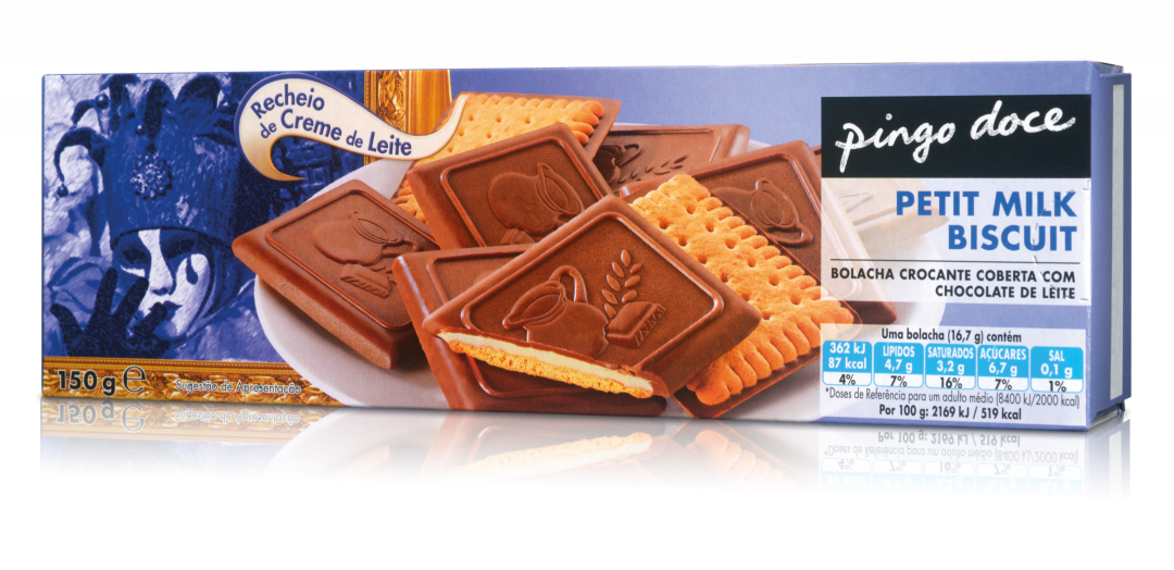 Bolachas Petit Milk Biscuit com Chocolate de Leite