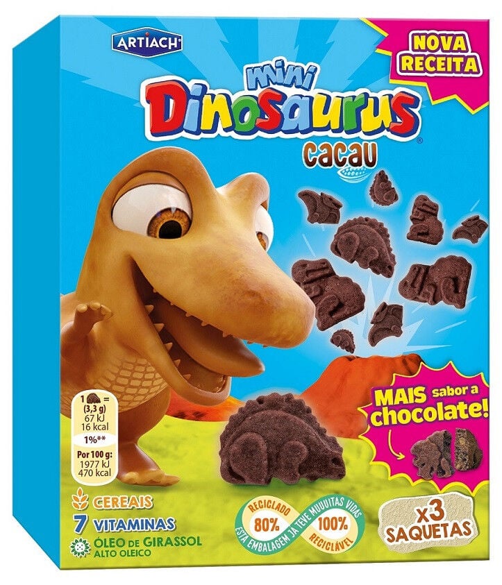 Bolachas Com Cacau Mini Dinosaurus Pack 3 Artiach 120 g