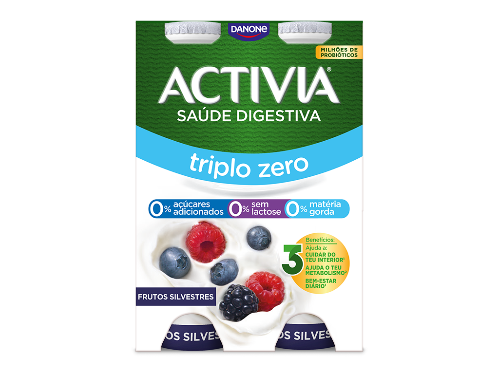 Iogurte Líquido Bífidus Triplo 0% Frutos Silvestres Sem Lactose Pack 4 Activia Danone 620 g