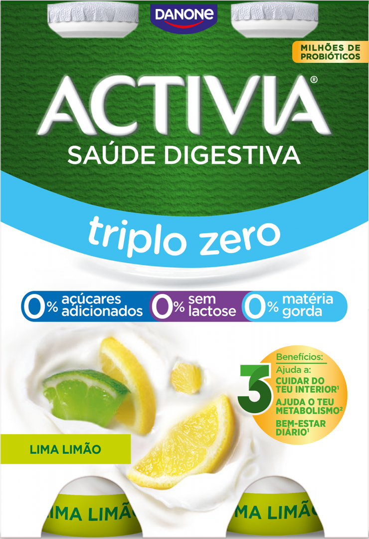 Iogurte Líquido Bífidus Triplo 0% Lima E Limão Sem Lactose Pack 4 Activia Danone 620 g
