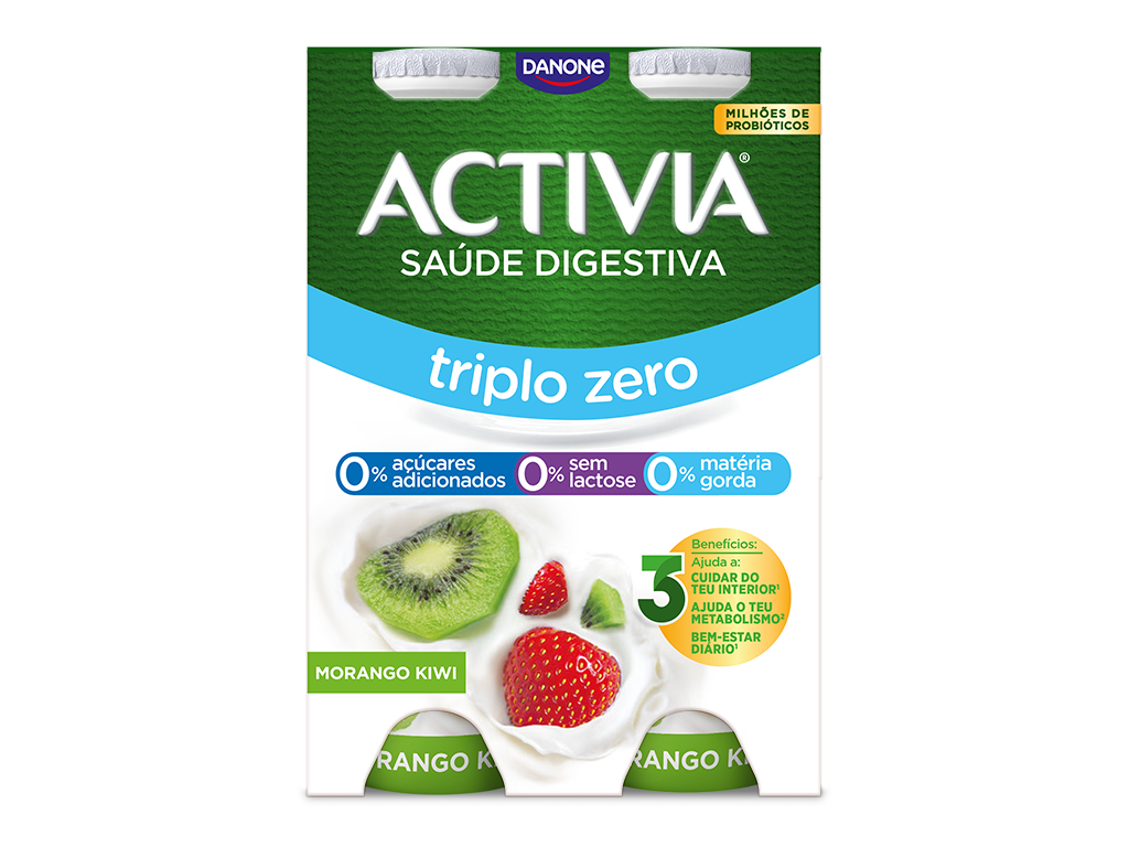 Iogurte Líquido Bífidus Triplo 0% Morango E Kiwi Sem Lactose Pack 4 Activia Danone 620 g