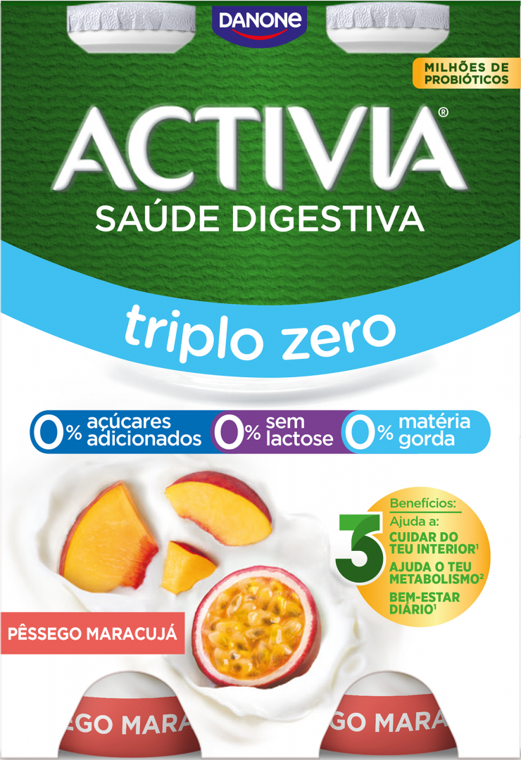 Iogurte Líquido Bífidus Triplo 0% Pêssego E Maracujá Sem Lactose Pack 4 Activia Danone 620 g