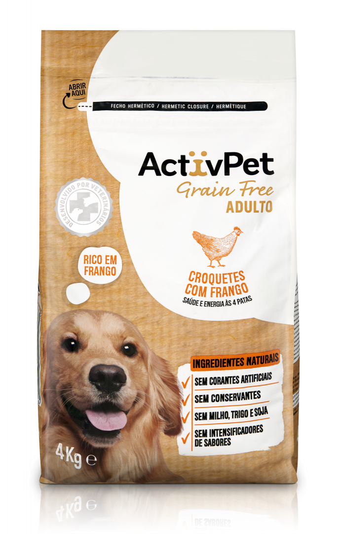 Comida Seca Para Cão Adulto Croquetes Com Frango Grain Free Activpet 4 kg