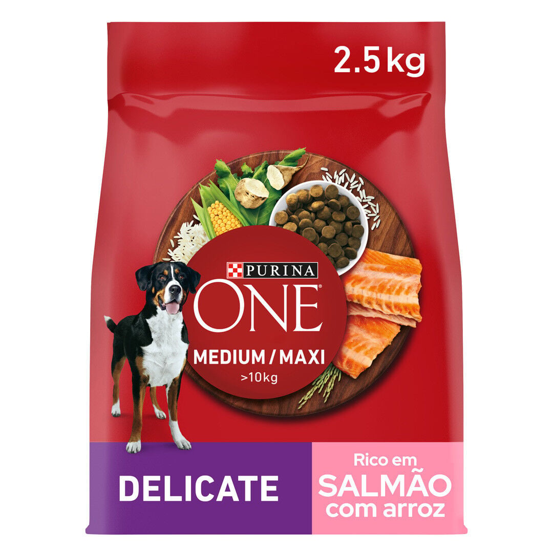 Comida Seca Para Cão +10kg Delicate Com Salmão Purina One 2,5 kg
