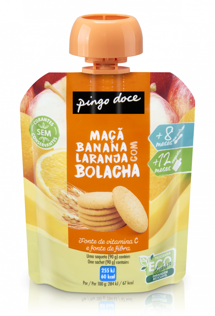 Bolsa de Fruta Maçã, Banana e Laranja com Bolacha