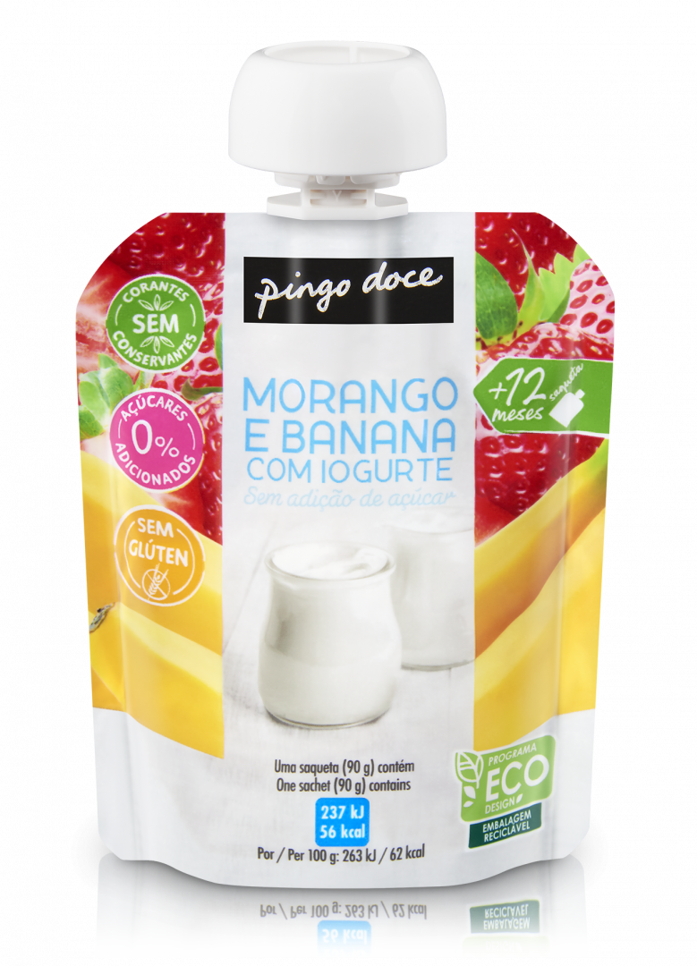 Bolsa de Fruta Morango e Banana com Iogurte