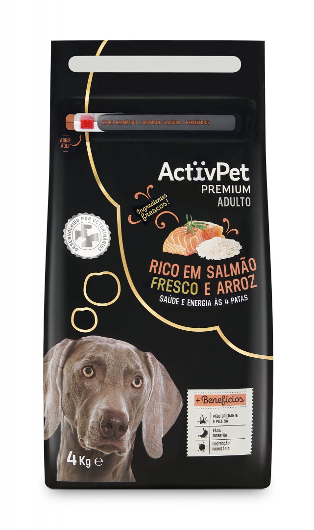 Comida Seca Para Cão Adulto Premium Salmão E Arroz Activpet 4 kg