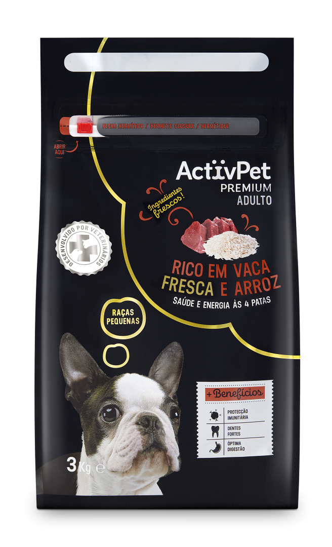 Comida Seca Para Cão Raças Pequenas Premium Vaca E Arroz Activpet 3 kg