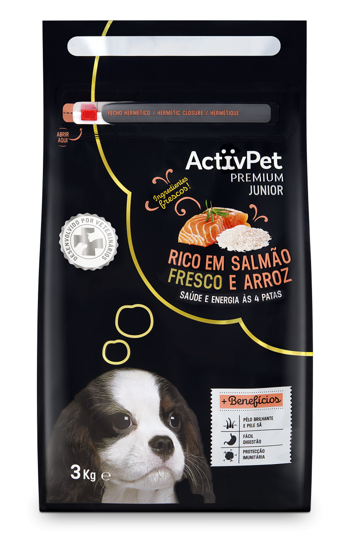 Comida Seca Para Cão Júnior Premium Com Salmão E Arroz Activpet 3 kg