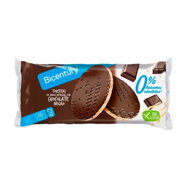 Tortitas de Arroz Integral com Chocolate Negro sem Açúcar