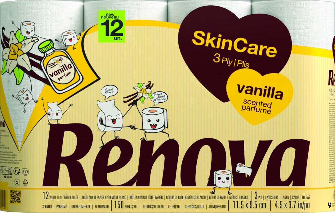 Papel Higiénico Skincare Vanilla 3 Folhas 12 Rolos Renova 12 un