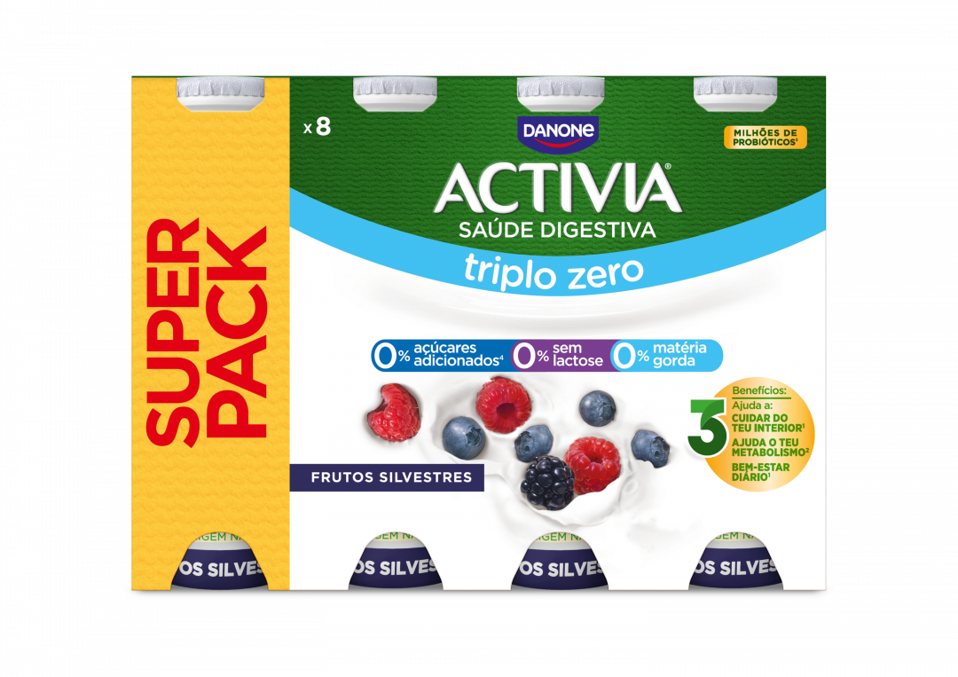 Iogurte Líquido Bífidus Triplo 0% Frutos Silvestres Sem Lactose Pack 8 Activia Danone 1,24 kg