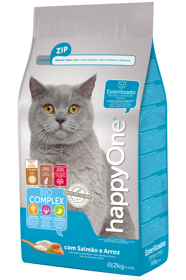 Comida Seca Para Gato Esterilizado Com Salmão Happyone 2 kg