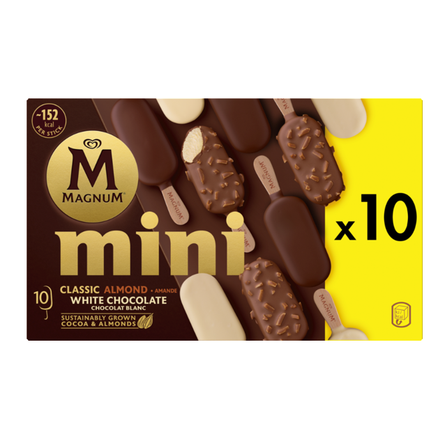 Gelado Mini Chocolate Branco, Clássico, e Amêndoa