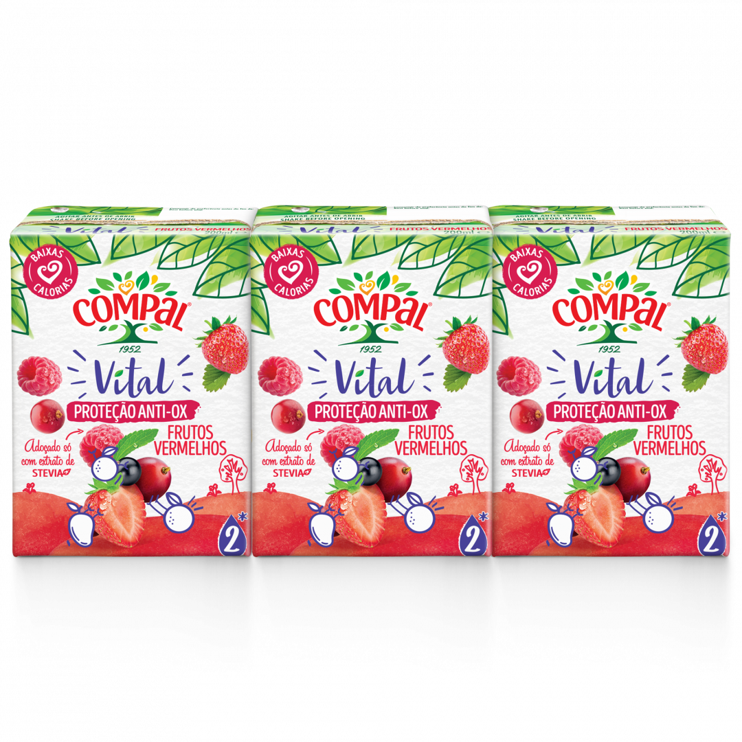 Néctar De Frutos Vermelhos Pack 3 Compal Vital Equilíbrio 600 ml