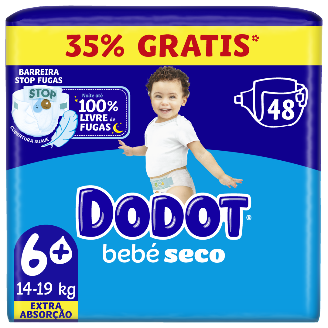 Fraldas Bebé Seco T6+ 14-19kg 35% Grátis