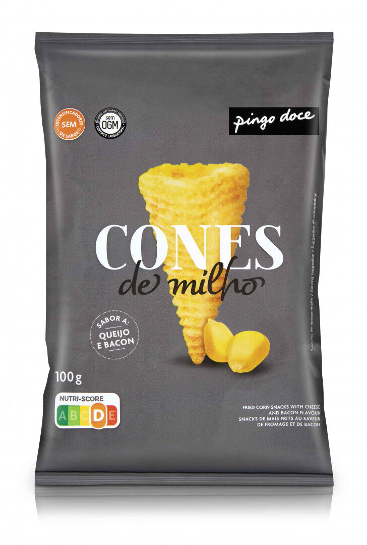 Cones de Milho Sabor Queijo e Bacon