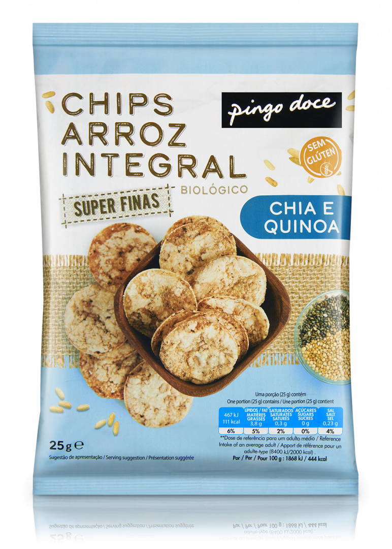 Chips de Arroz Integral com Chia e Quinoa