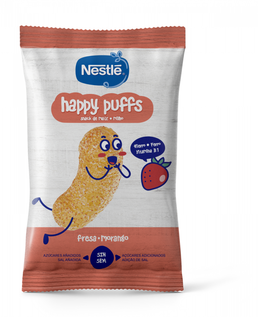 Snack Infantil de Milho e Morango Happy Puffs