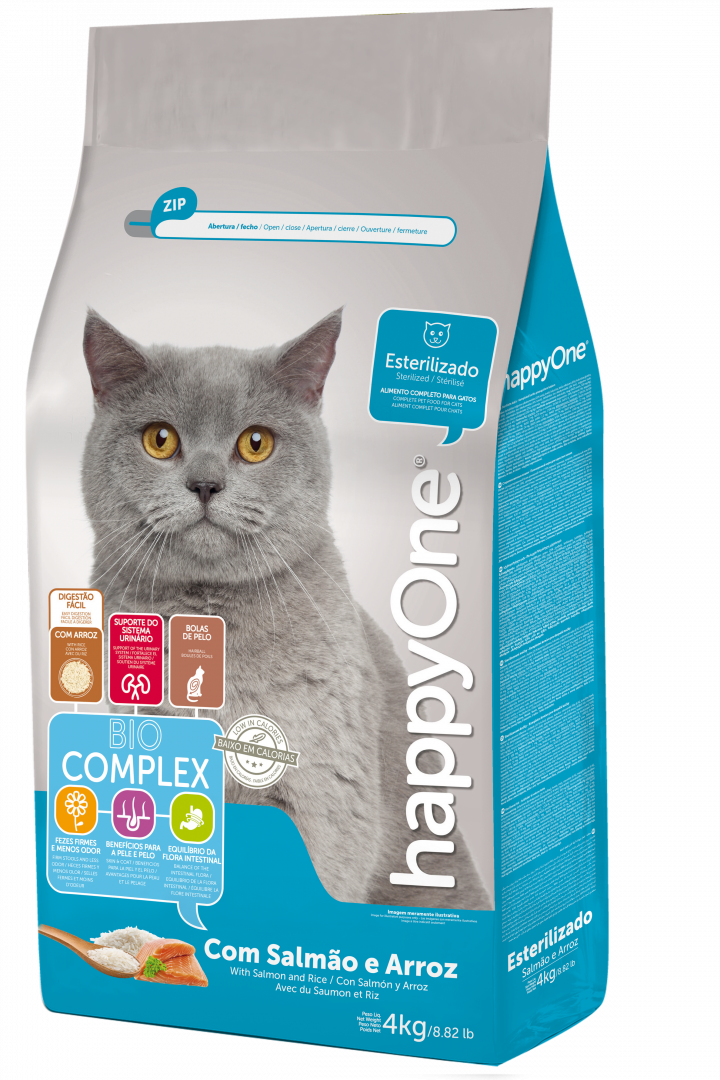 Comida Seca Para Gato Esterilizado Com Salmão Happyone 4 kg