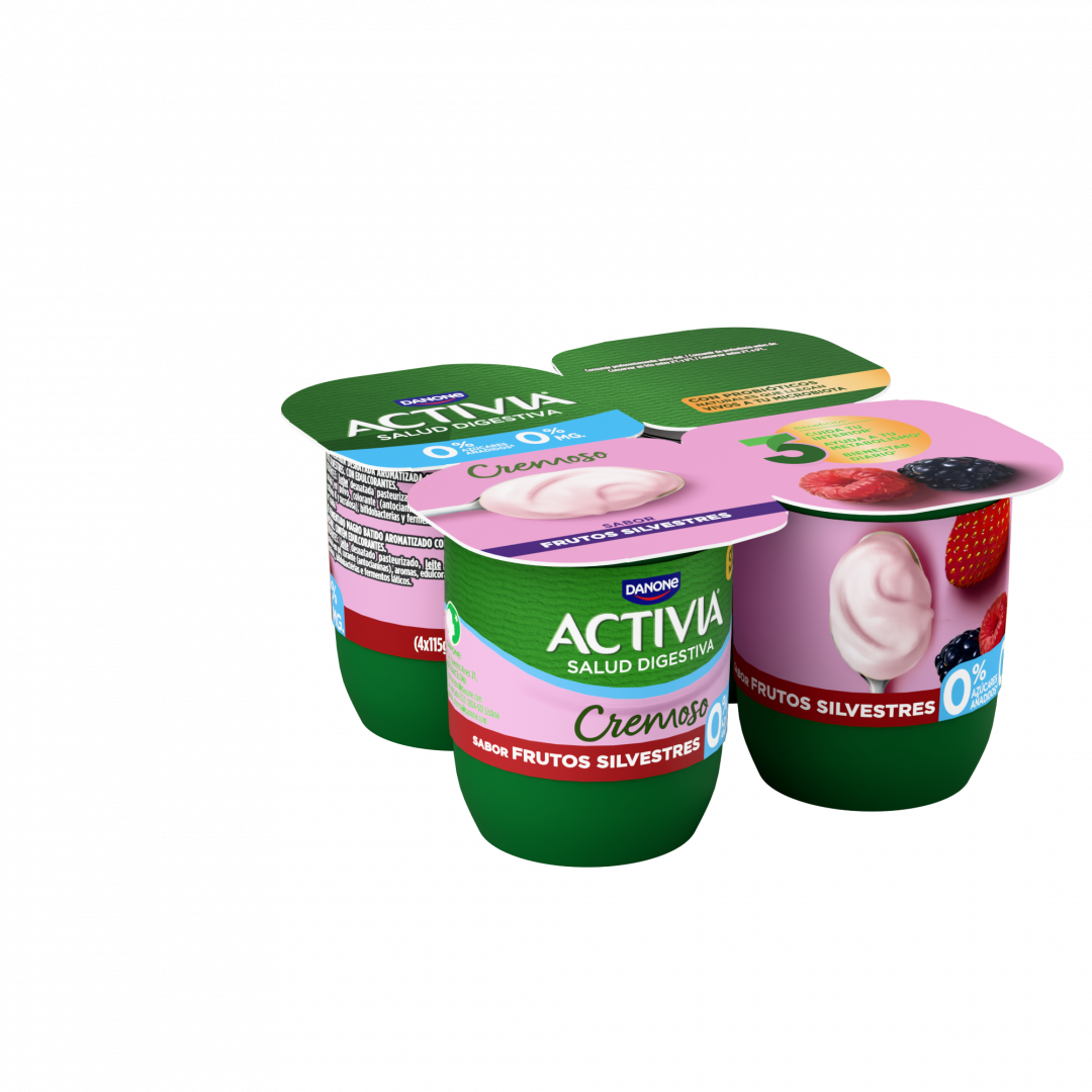 Iogurte Bífidus Cremoso Duplo 0% Frutos Silvestres Pack 4 Activia Danone 460 g