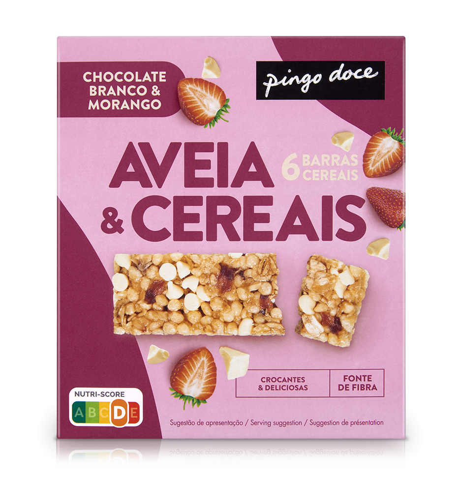 Barras de Aveia e Cereais com Chocolate Branco e Morango