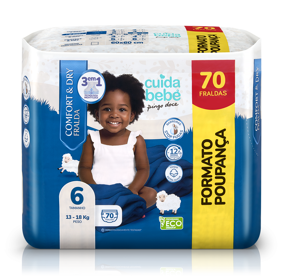 Fraldas Comfort&dry 13-18kg T6 Cuida Bebé 70 un