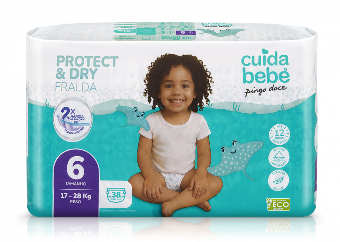 Fraldas Protect&dry 17-28kg T6 Cuida Bebé 38 un
