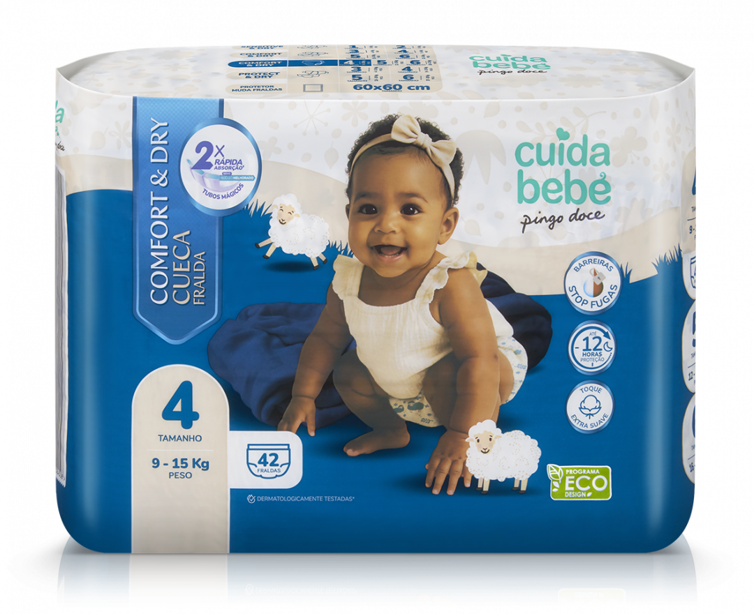 Fraldas Cueca Comfort&dry 9-15kg T4 Cuida Bebé 42 un