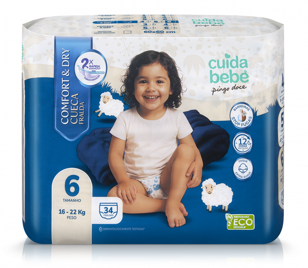 Fraldas Cueca Comfort&dry 16-22kg T6 Cuida Bebé 34 un