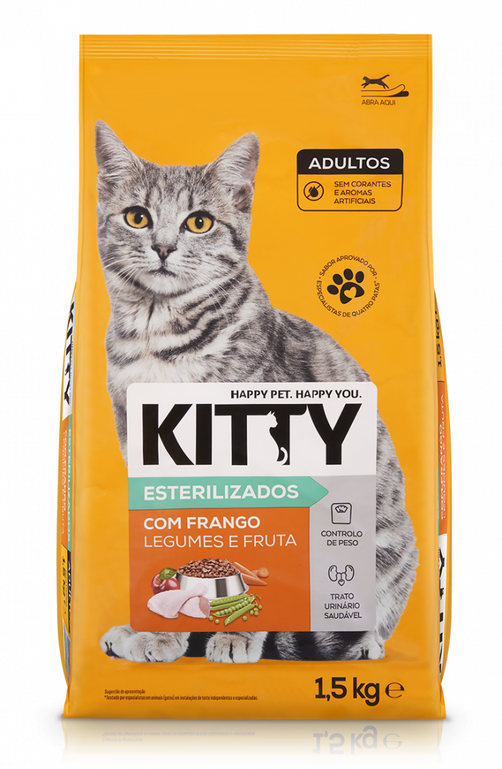 Comida Seca Para Gato Esterilizado Com Frango, Legumes E Fruta Kitty 1,5 kg