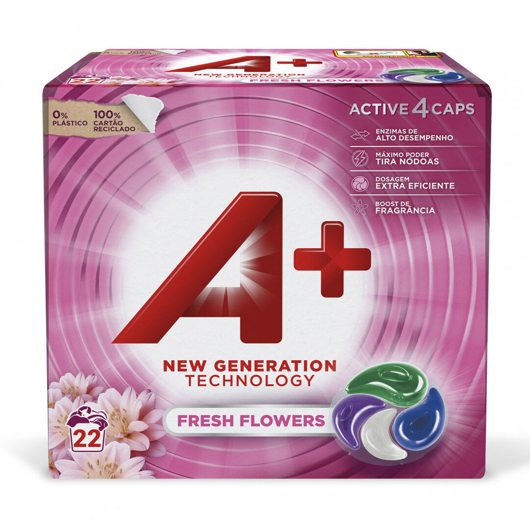 Detergente Máquina Roupa Cápsulas Active 4 Fresh Flowers A+