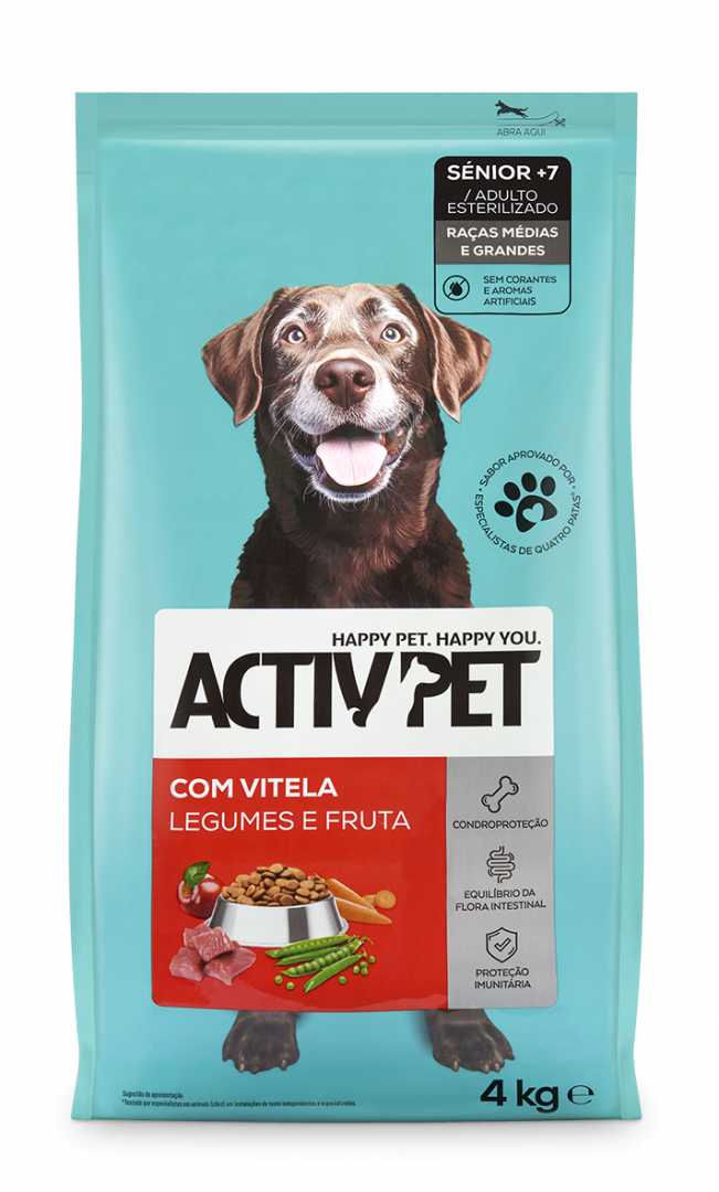 Comida Seca Para Cão Sénior +7 Com Vitela Activpet 4 kg